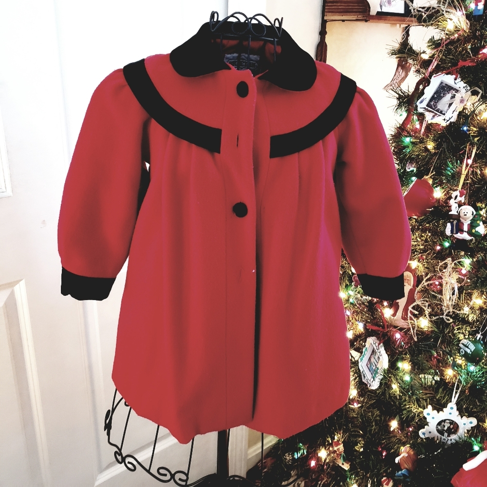 Braetan Kids red wool coat black collar - fancy